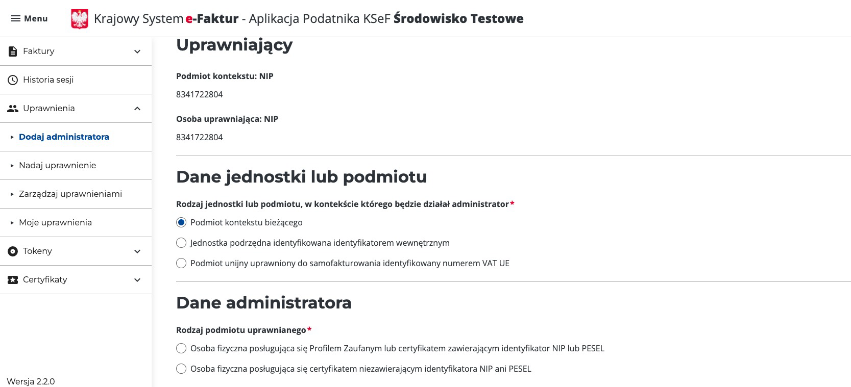 AP MF - ekran Dodaj administratora