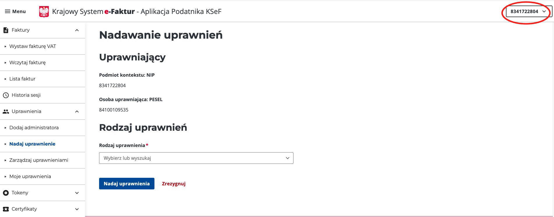 AP MF krok 1 - wybór kontekstu podatnika
