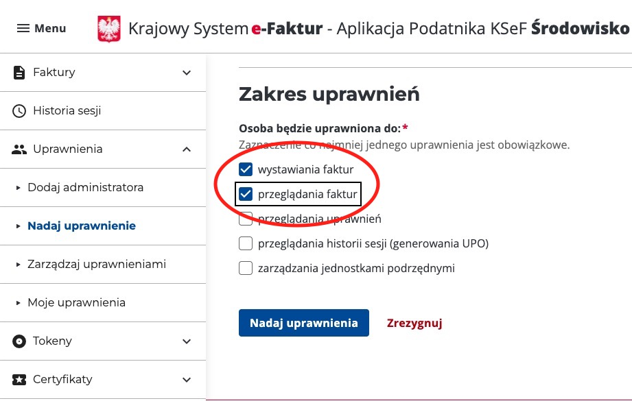 AP MF krok 4 - ustawienie zakresu uprawnień