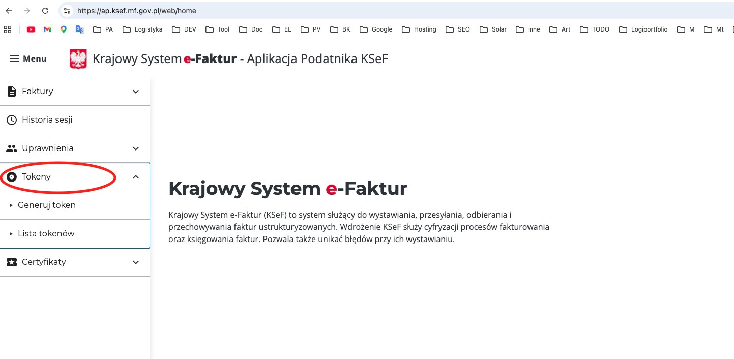 KSeF krok 2 - sekcja tokeny